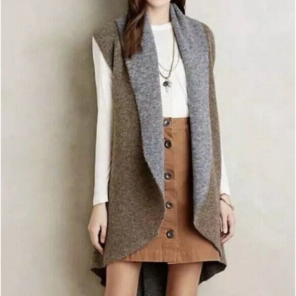 Anthropologie Two-Tone Gray and Brown Cardigan - Picture 3 of 11
